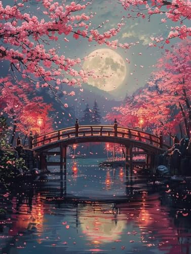 Kirschblüten Diamond Painting Erwachsene, 5D Diamant Painting Bilder Landschaft Muster Design, Eckige Steine Diamond Art Kinder DIY Strass Stickerei Bastelset für Zimmer Deko, (35x50 cm) -zjn2506N0 von ZJNBBDOU