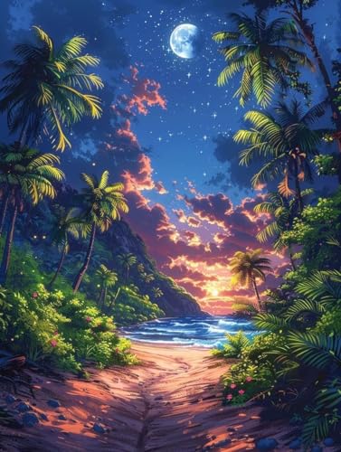 Landschaft Diamond Painting Erwachsene, 5D Diamant Painting Bilder Ozean Muster Design, Eckige Steine Diamond Art Kinder DIY Strass Stickerei Bastelset für Wanddeko Schlafzimmer, (35x50 cm) -zjn2506N1 von ZJNBBDOU