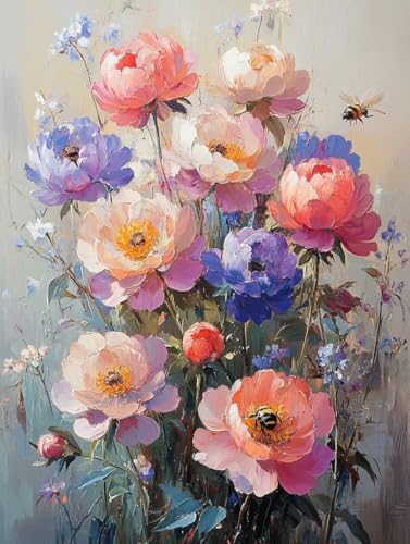 Malen Nach Zahlen Blumen Malen Nach Zahlen Erwachsene, Paint by Numbers Blumen Paint by Numbers Adult mit 3 Pinsel und Acrylfarben für Zimmer Deko Wohnzimmer, Geschenke für Frauen 40x60cm -zjn2507WK von ZJNBBDOU