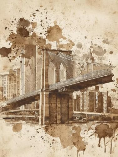 Malen Nach Zahlen Erwachsene, Malen Nach Zahlen Brooklyn Bridge Paint by Numbers Stadt Painting by Numbers DIY Set Erwachsene mit 3 Pinsel und Acrylfarben Set für Deko Wohnzimmer (60x80cm) -zjn250723 von ZJNBBDOU