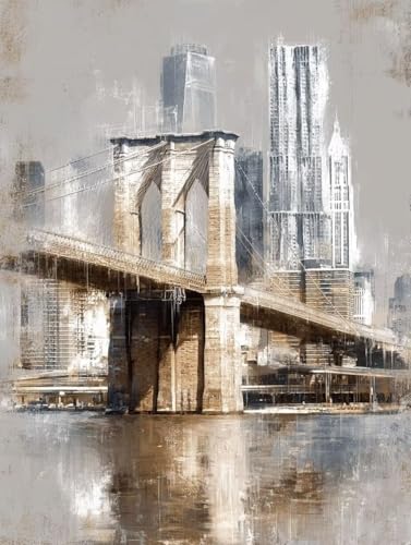Malen Nach Zahlen Erwachsene, Malen Nach Zahlen Brooklyn Bridge Paint by Numbers Stadt Painting by Numbers DIY Set Erwachsene mit 3 Pinsel und Acrylfarben Set für Deko Wohnzimmer 50x70cm -zjn2507UY von ZJNBBDOU
