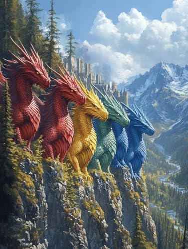 Malen Nach Zahlen Erwachsene, Malen Nach Zahlen Drachen Paint by Numbers Landschaft Painting by Numbers DIY Set Erwachsene mit 3 Pinsel und Acrylfarben Set für Deko Wohnzimmer (80x120cm) -zjn2507TZ von ZJNBBDOU