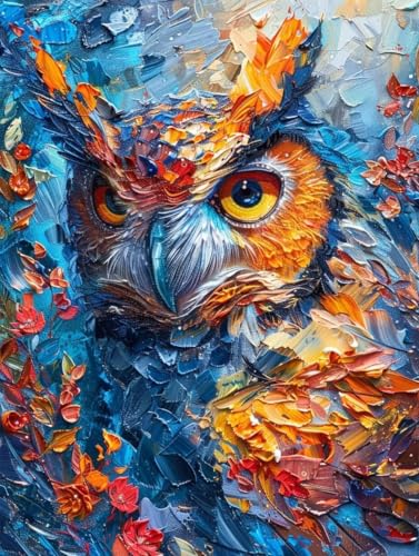 Malen Nach Zahlen Erwachsene, Malen Nach Zahlen Eule Paint by Numbers Herbstlaub Painting by Numbers DIY Set Erwachsene mit 3 Pinsel und Acrylfarben Set für Deko Wohnzimmer 80x120cm -zjn25077G96H von ZJNBBDOU