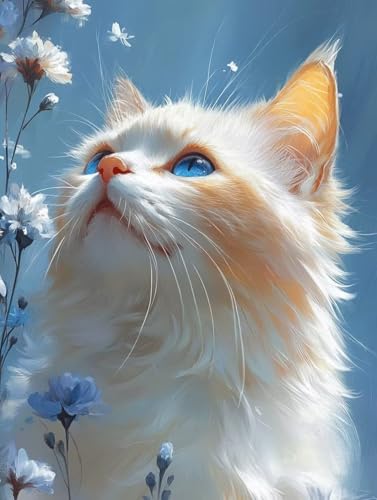 Malen Nach Zahlen Erwachsene, Malen Nach Zahlen Katze Paint by Numbers Blumen Painting by Numbers DIY Set Erwachsene mit 3 Pinsel und Acrylfarben Set für Deko Wohnzimmer, Geschenke 40x60cm -zjn250763 von ZJNBBDOU