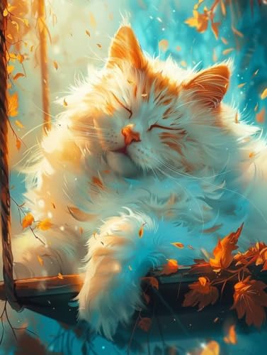 Malen Nach Zahlen Erwachsene, Malen Nach Zahlen Katze Paint by Numbers Herbstlaub Painting by Numbers DIY Set Erwachsene mit 3 Pinsel und Acrylfarben Set für Deko Wohnzimmer 80x120cm -zjn250759 von ZJNBBDOU