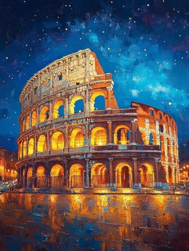 Malen Nach Zahlen Erwachsene, Malen Nach Zahlen Rom Paint by Numbers Landschaft Painting by Numbers DIY Set Erwachsene mit 3 Pinsel und Acrylfarben Set für Deko Wohnzimmer 60 x 80 cm -zjn25071X von ZJNBBDOU