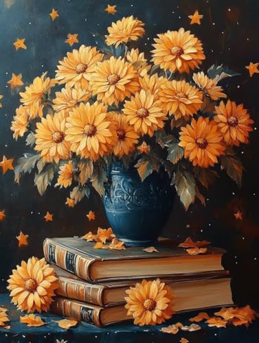 Malen Nach Zahlen Erwachsene, Malen Nach Zahlen Sonnenblumen Paint by Numbers Vase Painting by Numbers DIY Set Erwachsene mit 3 Pinsel und Acrylfarben Set für Deko Wohnzimmer (60x80cm) -zjn250774 von ZJNBBDOU