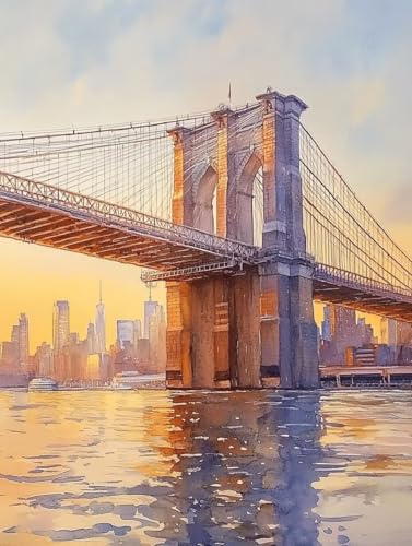 Malen Nach Zahlen Erwachsene, Malen Nach Zahlen Stadt Paint by Numbers Brooklyn Bridge Painting by Numbers DIY Set Erwachsene mit 3 Pinsel und Acrylfarben Set für Deko Wohnzimmer 80x120cm -zjn250743 von ZJNBBDOU