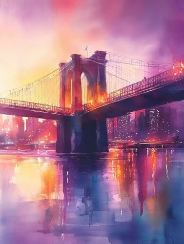 Malen Nach Zahlen Erwachsene, Malen Nach Zahlen Stadt Paint by Numbers Brücke Painting by Numbers DIY Set Erwachsene mit 3 Pinsel und Acrylfarben Set für Deko Wohnzimmer 40 x 60 cm -zjn250734SVK von ZJNBBDOU