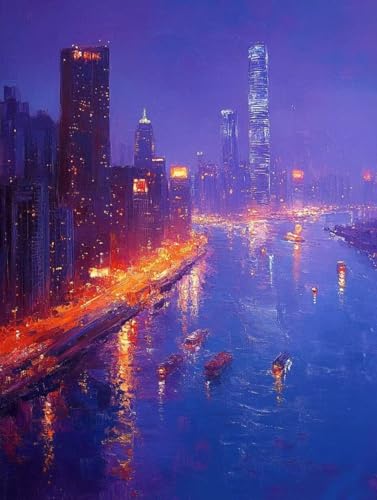 Malen Nach Zahlen Erwachsene, Malen Nach Zahlen Stadt Paint by Numbers Landschaft Painting by Numbers DIY Set Erwachsene mit 3 Pinsel und Acrylfarben Set für Deko Wohnzimmer (50x70cm) -zjn250755 von ZJNBBDOU
