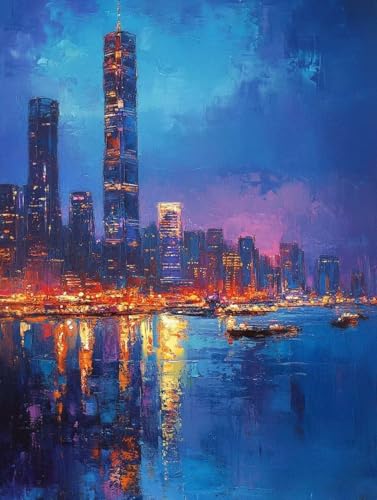Malen Nach Zahlen Erwachsene, Malen Nach Zahlen Stadt Paint by Numbers Landschaft Painting by Numbers DIY Set Erwachsene mit 3 Pinsel und Acrylfarben Set für Deko Wohnzimmer (50x70cm) -zjn2507HF von ZJNBBDOU