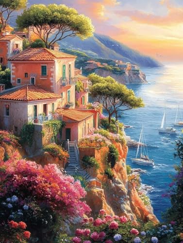 Malen Nach Zahlen Erwachsene, Malen Nach Zahlen Stadt Paint by Numbers Ozean Painting by Numbers DIY Set Erwachsene mit 3 Pinsel und Acrylfarben Set für Deko Wohnzimmer, Geschenke 70x95cm -zjn250775 von ZJNBBDOU