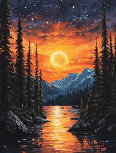 Malen Nach Zahlen Erwachsene, Malen Nach Zahlen Sternenhimmel Paint by Numbers Wald Painting by Numbers DIY Set Erwachsene mit 3 Pinsel und Acrylfarben Set für Deko Wohnzimmer (60x80cm) -zjn2507G3 von ZJNBBDOU
