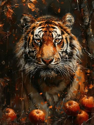 Malen Nach Zahlen Erwachsene, Malen Nach Zahlen Tiger Paint by Numbers Tiere Painting by Numbers DIY Set Erwachsene mit 3 Pinsel und Acrylfarben Set für Deko Wohnzimmer, Geschenke 80x120cm -zjn2507X4 von ZJNBBDOU