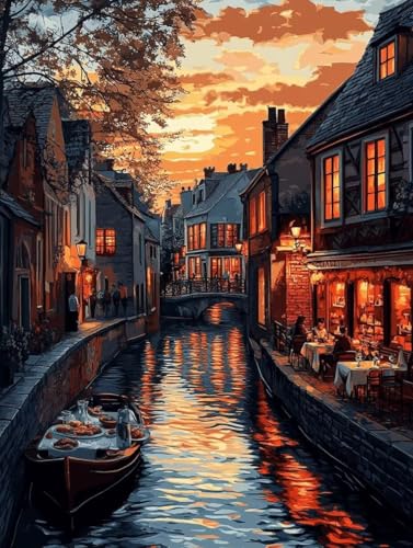 Malen Nach Zahlen Erwachsene, Malen Nach Zahlen Venedig Paint by Numbers Stadt Painting by Numbers DIY Set Erwachsene mit 3 Pinsel und Acrylfarben Set für Deko Wohnzimmer 80 x 120 cm -zjn2507XC von ZJNBBDOU