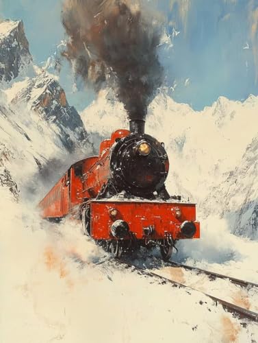 Malen Nach Zahlen Erwachsene, Malen Nach Zahlen Zug Paint by Numbers Winter Painting by Numbers DIY Set Erwachsene mit 3 Pinsel und Acrylfarben Set für Deko Wohnzimmer, Geschenke (50x70cm) -zjn2507BP von ZJNBBDOU