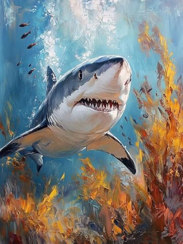 Malen Nach Zahlen Hai Malen Nach Zahlen Erwachsene, Paint by Numbers Tiere Paint by Numbers Adult mit 3 Pinsel und Acrylfarben für Zimmer Deko, Geschenke für Frauen für Frauen (50x70cm) -zjn2507EN von ZJNBBDOU