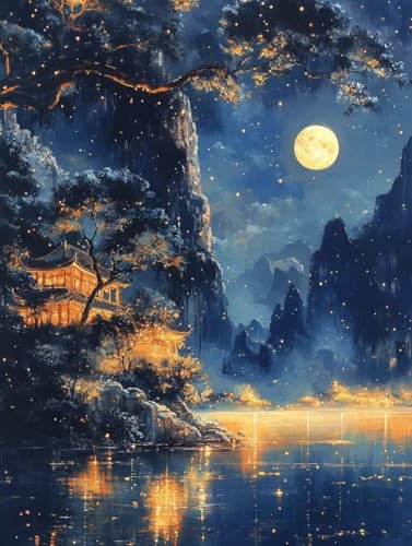 Malen Nach Zahlen Landschaft Malen Nach Zahlen Erwachsene, Paint by Numbers Mond Paint by Numbers Adult mit 3 Pinsel und Acrylfarben für Zimmer Deko, Geschenke für Frauen (70x95cm) -zjn2507506ZL von ZJNBBDOU