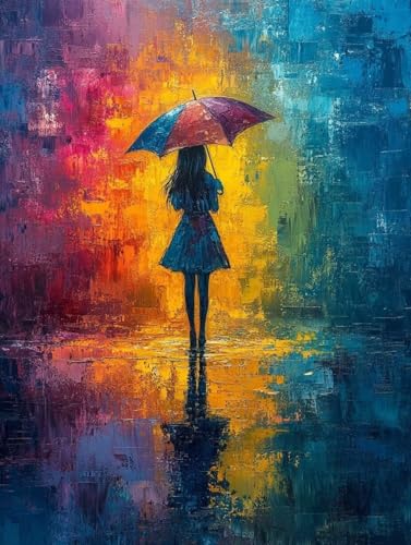 Malen Nach Zahlen Regenzeit Malen Nach Zahlen Erwachsene, Paint by Numbers Frau Paint by Numbers Adult mit 3 Pinsel und Acrylfarben für Zimmer Deko, Geschenke für Frauen (60x80cm) -zjn25079V654 von ZJNBBDOU