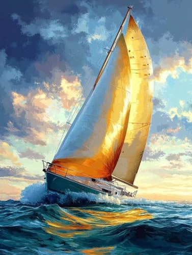 Malen Nach Zahlen Segelboot Malen Nach Zahlen Erwachsene, Paint by Numbers Ozean Paint by Numbers Adult mit 3 Pinsel und Acrylfarben für Zimmer Deko, Geschenke für Frauen (70x95cm) -zjn250775GA1 von ZJNBBDOU
