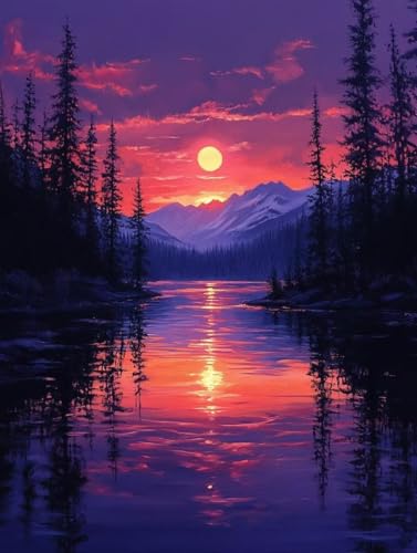 Malen Nach Zahlen Sonnenuntergang Malen Nach Zahlen Erwachsene, Paint by Numbers Berg Paint by Numbers Adult mit 3 Pinsel und Acrylfarben für Zimmer Deko Wohnzimmer, Geschenke (80x120cm) -zjn2507M7 von ZJNBBDOU