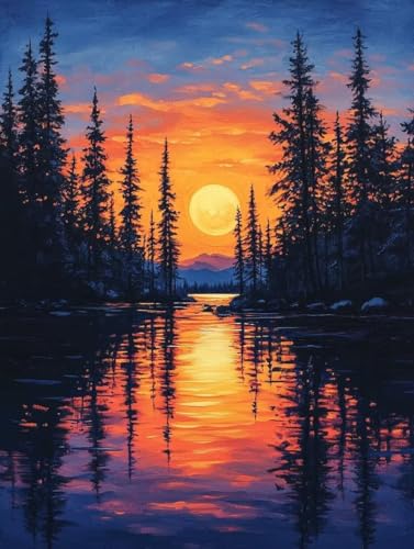 Malen Nach Zahlen Sonnenuntergang Malen Nach Zahlen Erwachsene, Paint by Numbers Landschaft Paint by Numbers Adult mit 3 Pinsel und Acrylfarben für Zimmer Deko, Geschenke 60 x 80 cm -zjn25073Z von ZJNBBDOU