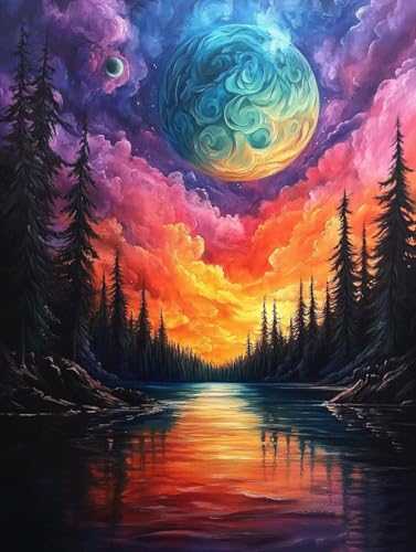 Malen Nach Zahlen Sternenhimmel Malen Nach Zahlen Erwachsene, Paint by Numbers Mond Paint by Numbers Adult mit 3 Pinsel und Acrylfarben für Zimmer Deko, Geschenke für Frauen 80x120cm -zjn2507UX von ZJNBBDOU