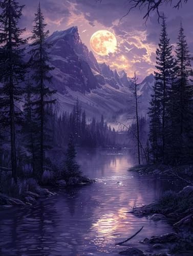 Mond Diamond Painting Erwachsene, 5D Diamant Painting Bilder Berg Muster Design, Eckige Steine Diamond Art Kinder DIY Strass Stickerei Bastelset für Wanddeko Schlafzimmer, (70x95 cm) -zjn2506LC von ZJNBBDOU
