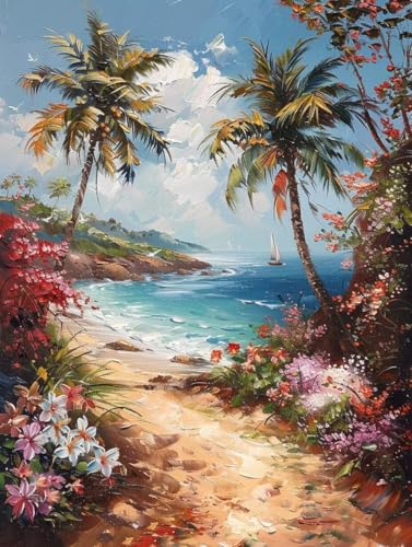 Ozean Diamond Painting Erwachsene, 5D Diamant Painting Bilder Landschaft Muster Design, Eckige Steine Diamond Art Kinder DIY Strass Stickerei Bastelset für Wanddeko Schlafzimmer, (35x50 cm) -zjn25069L von ZJNBBDOU
