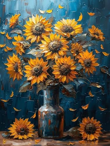 Sonnenblume Diamond Painting Erwachsene, 5D Diamant Painting Bilder Blume Muster Design, Eckige Steine Diamond Art Kinder DIY Strass Stickerei Bastelset für Zimmer Deko, (50x70 cm) -zjn2506H30K5 von ZJNBBDOU