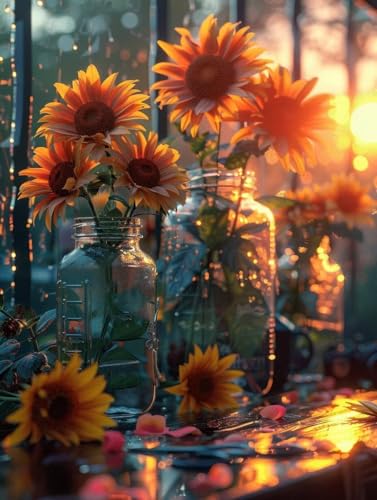 Sonnenblume Diamond Painting Erwachsene, 5D Diamant Painting Bilder Vase Muster Design, Eckige Steine Diamond Art Kinder DIY Strass Stickerei Bastelset für Wanddeko Schlafzimmer, 90 x 120cm -zjn25061T von ZJNBBDOU
