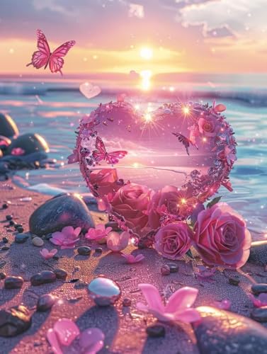 Strand Diamond Painting Erwachsene, 5D Diamant Painting Bilder Liebe Muster Design, Eckige Steine Diamond Art Kinder DIY Strass Stickerei Bastelset für Wanddeko Schlafzimmer, 30 x 40cm -zjn2506PS von ZJNBBDOU