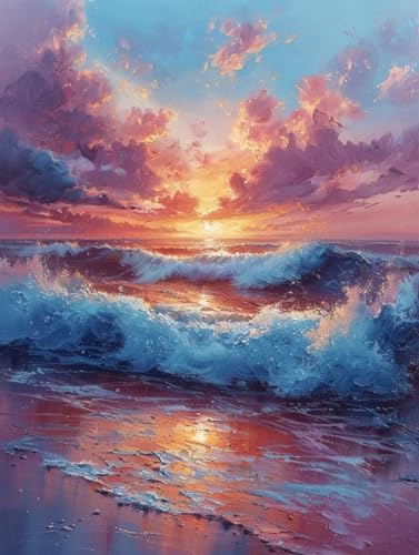 Wellen Diamond Painting Erwachsene, 5D Diamant Painting Bilder Sonnenuntergang Muster Design, Eckige Steine Diamond Art Kinder DIY Strass Stickerei Bastelset für Zimmer Deko, (35x50 cm) -zjn2506Q0 von ZJNBBDOU