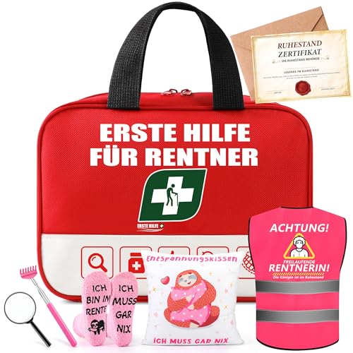 Rentner Geschenk Frau, Renteneintritt Geschenk Set mit Erste Hilfe Tasche, Grußkarte, Lustige Socken, Rentner Zierkissenbezüge, Lustige Ruhestand Geschenke für Frauen - Abschiedsgeschenk Kollegen Rentner Geschenk Frau, Renteneintritt Geschenk Set mit Erste Hilfe Tasche, Grußkarte, Lustige Socken, Rentner Zierkissenbezüge, Lustige Ruhestand Geschenke für Frauen - Abschiedsgeschenk Kollegen von ZJTAPE