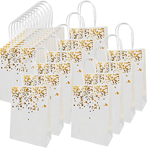 20 Stück Party Papiertüten Geschenktüte Kraftbeutel mit Tragegriff, Schönem Vergoldetem Design, Exquisit und Langlebig von ZJW