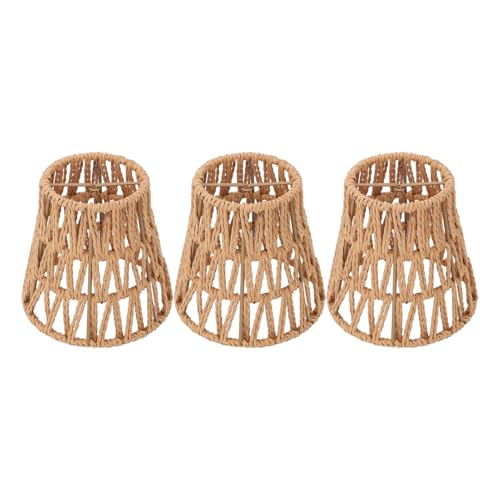 3er-Pack Rattan-Lampenschirme, Austausch von Boho-Lampenschirmen, Handgewebtes Design, Sicher mit Eisenklammer, 3,54 Zoll Oberer Durchmesser, 5,5 Zoll Unterer Durchmesser, Nur von ZJchao