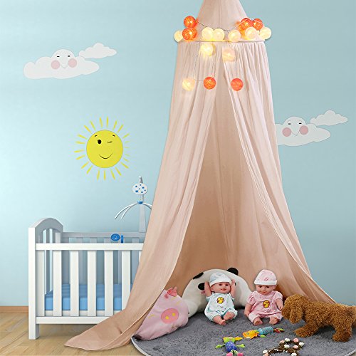 Baldachin Beige, Betthimmel Baldachin Aus Baumwolle Leinwand Deko Baldachin Für Kinderzimmer Babybetthimmel Auch Als Mückenschutz Gute Luftzirkulation, Mit Installation Tools, Höhe 235Cm (Khaki) von ZJchao