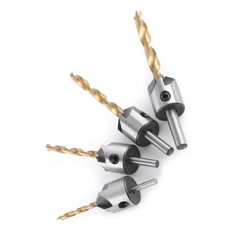 Countersink -Bohrer Bit Set, Holzbearbeitungsreamer Cooker Bohrbohrer Bit Counter Spüle Bohrer für Holzlochbohrer Bit Runde Schaft mit (4-teiliger Set + kleiner Schraubenschlüssel (3-6) von ZJchao
