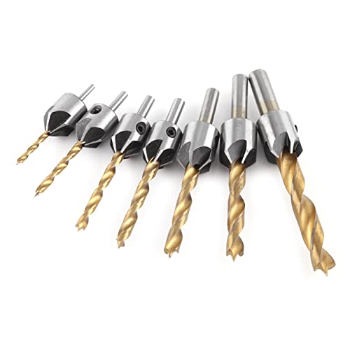 Countersink -Bohrer Bit Set, Holzbearbeitungsreamer Cooker Bohrbohrer Bit Counter Spüle Bohrer für Holzlochbohrer Bit Runde Schaft mit (7-teiliger Set + kleiner Schraubenschlüssel (3-10) von ZJchao