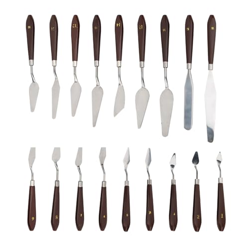 Großes Malmesser, 18-teiliges Malmesser, Spachtel aus Edelstahl, Palettenmesser, Ölgemälde-Zubehör, Farbmischset für Öl- und Acrylmalerei, Palettenmessermalerei (18 Stk) von ZJchao