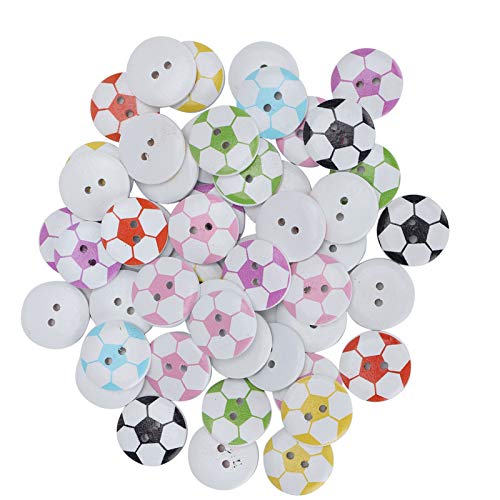 Holzknopf, Fußballmusterknopf Bemalte Knöpfe 50pcs Button Buntes Bemalten Fußballmuster Holzknopf Kleidung Dekorative Zubehör von ZJchao