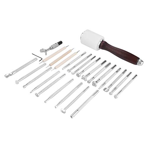 Lederstempelwerkzeuge, Leder -Werkzeugkit -Stempelkit Holz und Metall mit 20 Stück für Ledercraft Schnitzerei von ZJchao