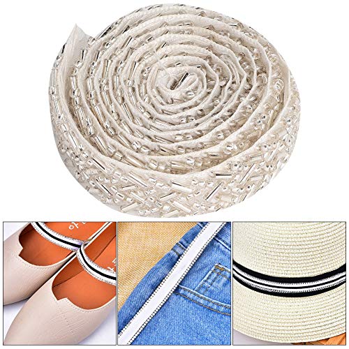 Perlenbandband, Spitzenbandnähte Dekoration Zubehör 1 Yard Perle Ribbon Tape DIY Handgefertigte Kleidung Gestickt (1,5 cm große weiße Doppelperlen mit acht Röhren) von ZJchao