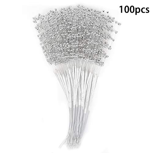 Perlenstöcke, Schnur Perlenstangen ABS String Pearls Sticks 100pcs Perlen Sticks Wearable ABS DIY Dekoration Zubehör für Hochzeitsfeier (SILVER) von ZJchao