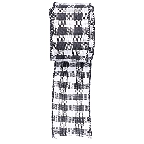 Weihnachtsbänder, Gingham Ribbon Verdrahtetes Band Dekoratives Plaidband Ribbon Plaidband für DIY -Verpackung, Weihnachtsfest -Handwerksdekoration, 196,9x2,0in (Schwarz und weiß) von ZJchao