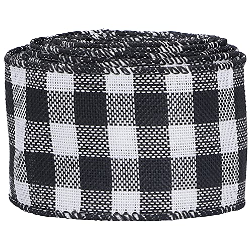 Weihnachtsbänder, Plaidband Gingham Ribbon Verdrahtetes Band Dekoratives Plaidband Wickelband für DIY -Verpackung, Weihnachtsfest -Handwerksdekoration, 196,9x2,0in (Schwarz und weiß) von ZJchao