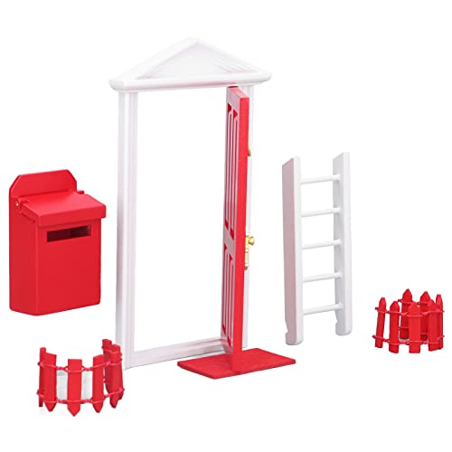 ZJchao Dollhouse -Tür, Mini -Tür Winzige Hölzerne Zahnfefee Mini Holztür Set Exquisit (Rot) von ZJchao