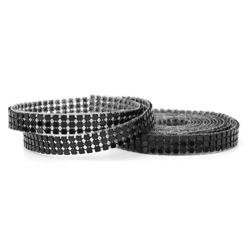 ZJchao Harz - -Band, 1,5 M 3 Zeilen Hotfix Kristall Strassband Rollen Aluminium Maschen Ribbon Nähen Trimmkleidungszubehör (1 cm breit 3 ​​Reihen Schwarz) von ZJchao