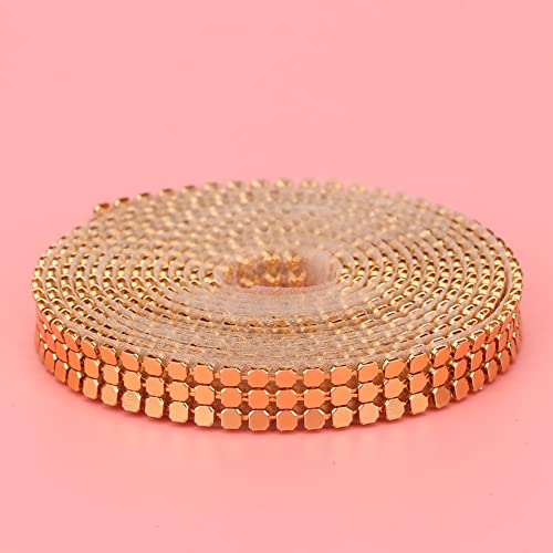 ZJchao Harz - -Band, 1,5 M 3 Zeilen Hotfix Kristall Strassband Rollen Aluminium Maschen Ribbon Nähen Trimmkleidungszubehör (1 cm breit 3 ​​Zeilen Gold) von ZJchao