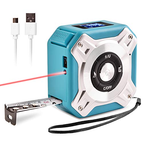 ZJchao Infrarot Elektronisches Band Maßnahme 2in1 Handheld -Entfernungsmesser mit LCD -Display Zum Messen der Entfernung Fläche Volumen Pythagoras Ideal für -Bauhäuser (Silber & Blau) von ZJchao